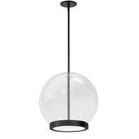 Luminaire suspendu Picotas de Dainolite en verre transparent, avec fini noir mat et ampoule à DEL de 15 W