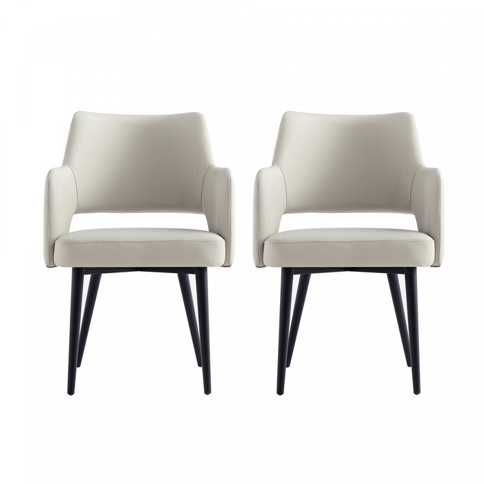 Fauteuil moderne Tremont en cuir vegetalien avec accoudoirs en metal, gris pierre - Lot de 2