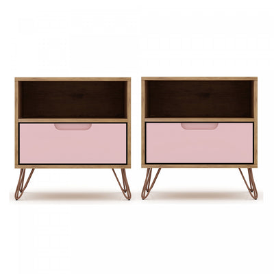 Rockefeller Mid-Century Modern 20" Nightstand in Pink (1-Drawer) - Set of 2 | Table de nuit Rockefeller Mid-Century Modern 20" en rose (1 tiroir) - Lot de 2