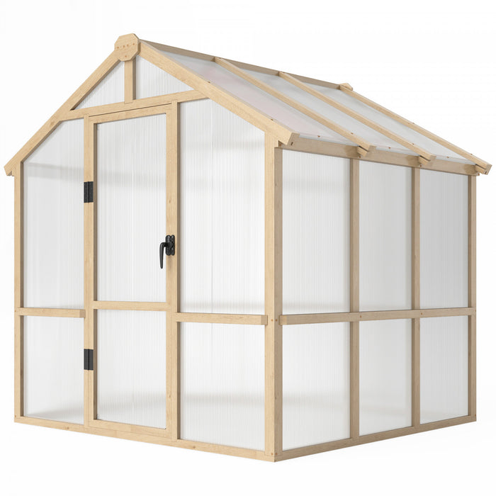 Outsunny Serre En Polycarbonate 6,6 X 6 Pi Serre En Bois A Acces Direct