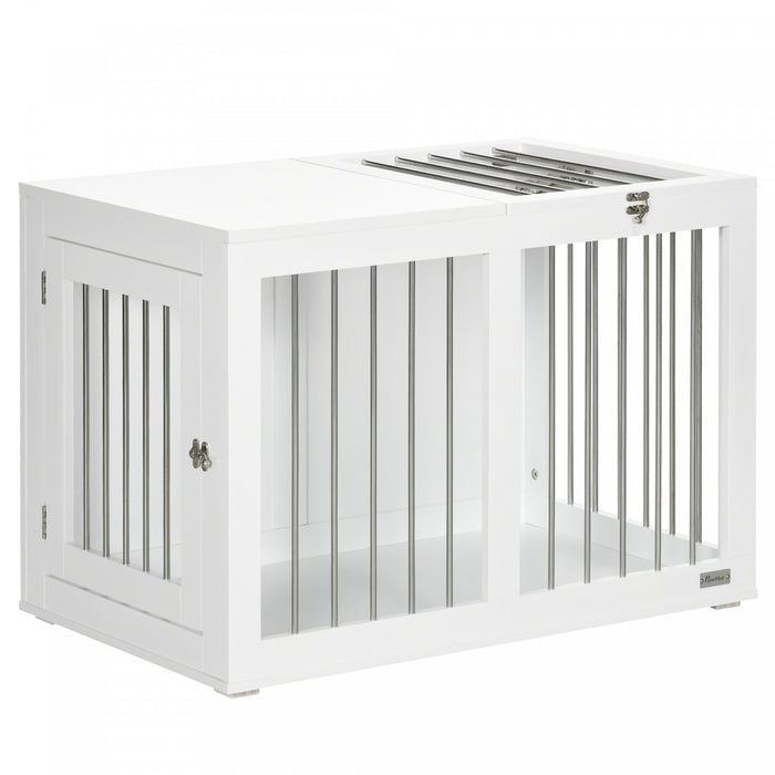 Pawhut Meuble De Niche Pour Chien, 31.5\", Table D'appoint Laterale Avec Double Porte, Pour Chiens De Taille Moyenne, Blanc
