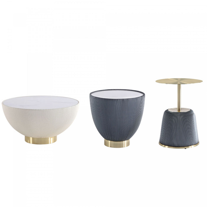 Ensemble de 3 tables Anderson Modern : table basse et tables d’appoint en creme et gris
