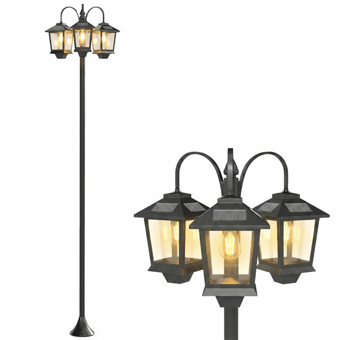 Outsunny Lampadaire Solaire 3 Tetes de 188 cm, Eclairage LED Etanche