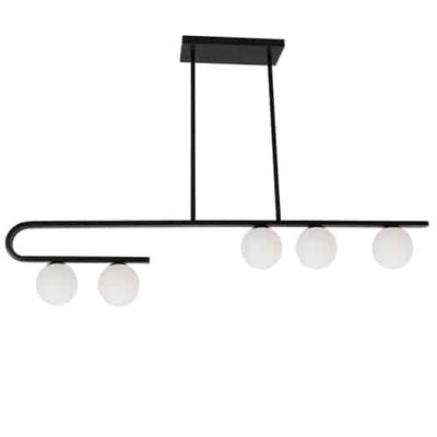 Dainolite Atlas 5 Light Horizontal Pendant Matte Black Finish White Glass Lamp|Luminaire suspendu horizontal Atlas de Dainolite en verre blanc, avec fini noir mat et 5 ampoules