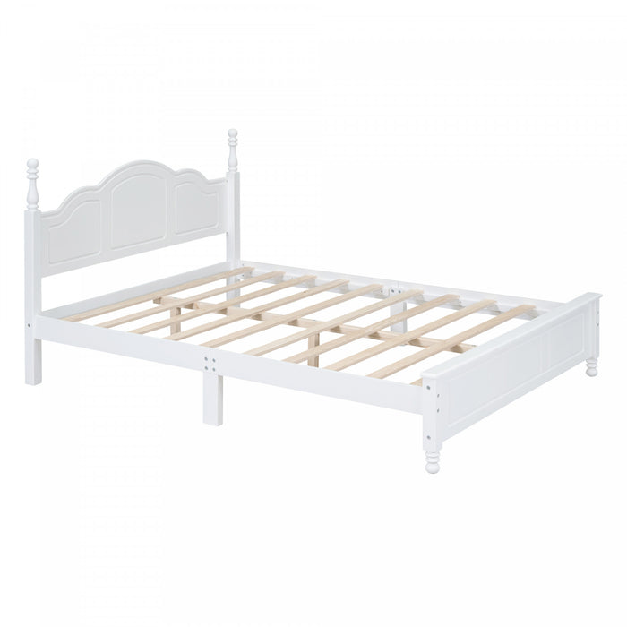 Jessie Lit plateforme style retro avec support a lattes en bois, Taille Queen, Blanc