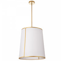 Luminaire suspendu de Dainolite avec abat-jour cylindrique blanc à encoches qui diffuse la lumière, fini doré et 3 ampoules