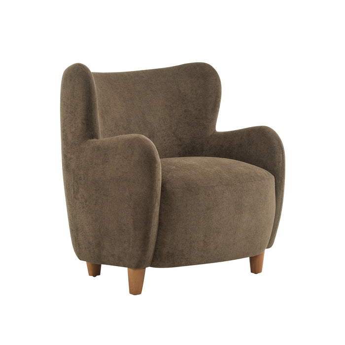 Sophia Fauteuil confortable rembourre avec dossier a oreilles, marron fonce