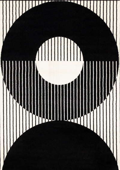 Forte Black White Stripes Contrasting Modern Area Rug - 7'9" x 10'6"|Carpette contrastante moderne Forte noire et blanche à motif de rayures - 7 pi 9 po x 10 pi 6 po