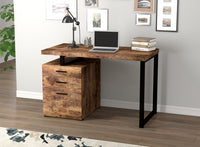  Bureau D’etude 47,25 Po Pour Bureau A Domicile Ou Salle De Jeux – Bois Recycle Brun Avec 3 Tiroirs Et Base En Metal Argente