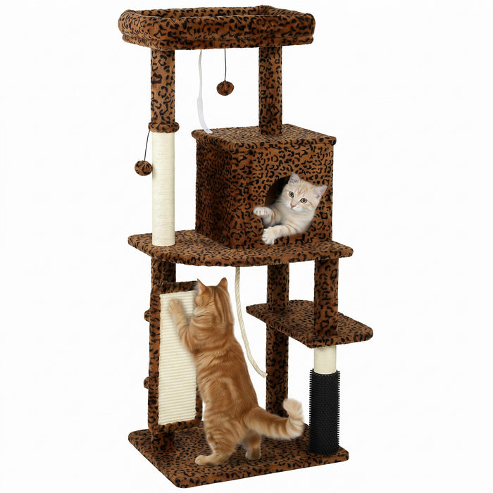 Arbre a chat 132 cm avec griffoirs, motif leopard