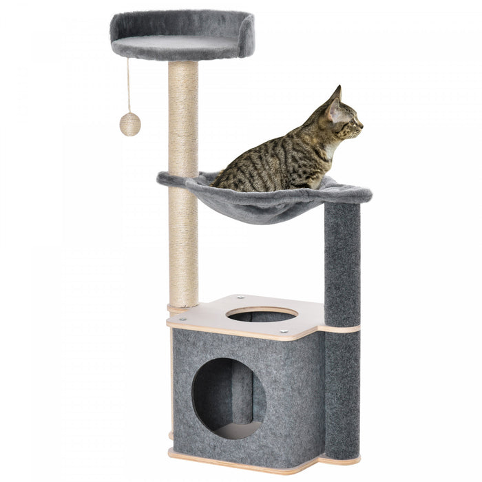 Pawhut Arbre A Chat, Tour A Chat A Plusieurs Niveaux Avec Perchoir, Griffoir, Condo Pour Chat, Hamac, Balle A Suspendre, Meubles Pour Chat D'interieur, Gris