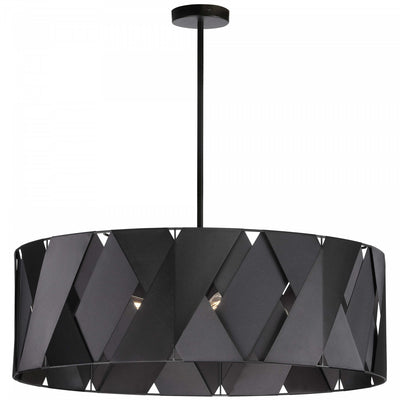 Dainolite Cardano 4 Light Chandelier Closed Matte Black Black Ribbon Lamp|Lustre fermé Cardano de Dainolite avec ruban noir, fini noir mat et 4 ampoules