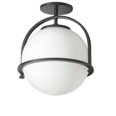 Dainolite Paola 1 Light Semi-flush Mount Matte Black White Opal Glass Lamp|Plafonnier semi-affleuré Paola de Dainolite en verre blanc opale, avec fini noir mat et 1 ampoule