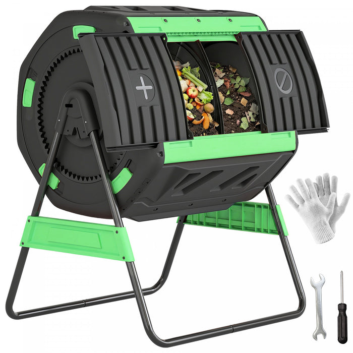 Outsunny Bac a compost exterieur, 200 L a double compartiment rotatif, vert