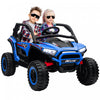 Qaba Vus 2 Places, Voiture Electrique 24 V 7 Ah Pour Enfants Avec Suspension A Ressort, Telecommande, 3 Vitesses, Lumieres Led, Lecteur Mp3, Klaxon, Musique, Bleu