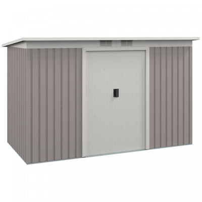 Outsunny 9'x4' Garden Storage Shed Galvanized Steel Tool House, Light Grey|Outsunny Abri De Jardin En Metal 9' X 4' Avec Porte Coulissante, Vert Fonce