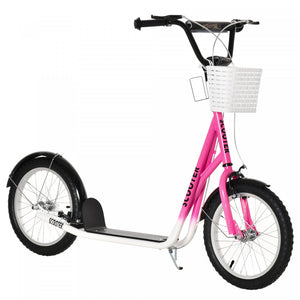 Homcom Trottinette Patinette Pour Enfants 5-12 Ans Hauteur Guidon Reglable Frein Av/ar Panier De Rangement Porte-gobelet Integres Roues Pneumatiques Bequille Metal Alliage D'alu Rose