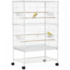Pawhut 52\" Grande Cage A Oiseaux Roulante En Acier Avec Support Roulant, Etagere De Rangement, Perchoir En Bois, Recipient Alimentaire, Blanc