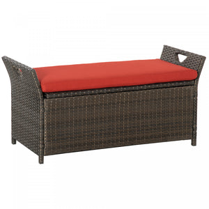 Outsunny Banc De Rangement En Osier Rangement De 27 Gallons, Rouge