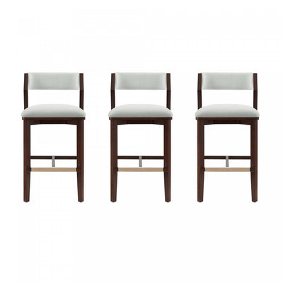 Patricia Modern Wood Upholstered Barstool in White Glacier - Set of 3 | Tabouret de bar moderne en bois Patricia avec revetement en Glacier blanc - Lot de 3