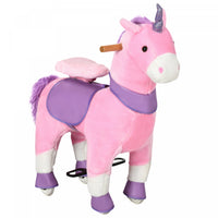 Qaba Cheval A Bascule Mecanique Equitation Poney Jouet Avec Roues Cadeau Pour 3-6 Ans Filles Garcons