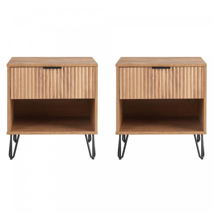 Table de nuit moderne Dumbo 20\" a cannelures en brun dore (1 tiroir) – Lot de 2