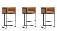 Tabouret de bar cosmopolite mi-siecle moderne en metal et tissu, coloris camel - Lot de 3