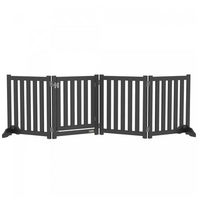 Pawhut Foldable Dog Gate With Door, 4 Panels Freestanding Pet Gate With Support Feet Indoor Playpen |Pawhut Porte Pliable Pour Chien Avec Porte, 4 Panneaux Porte Pour Animaux De Compagnie Autoportante