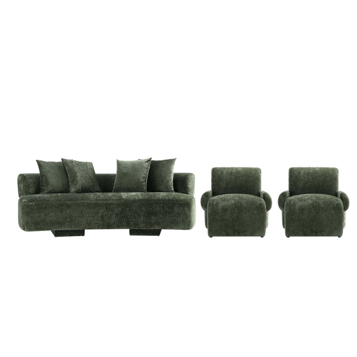 Ensemble canape 3 pieces Verandah style milieu du siecle en vert olive