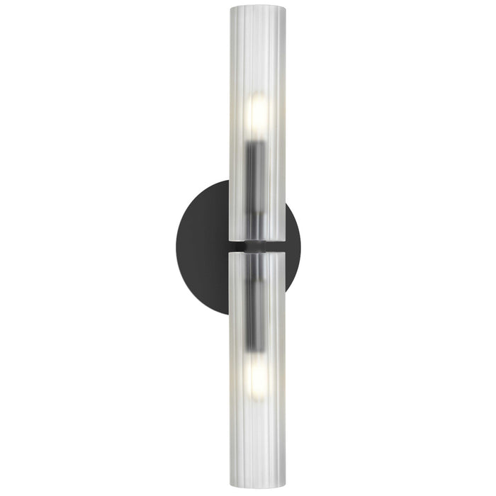 Applique murale Wand de Dainolite en verre givré, avec fini noir mat et 2 ampoules