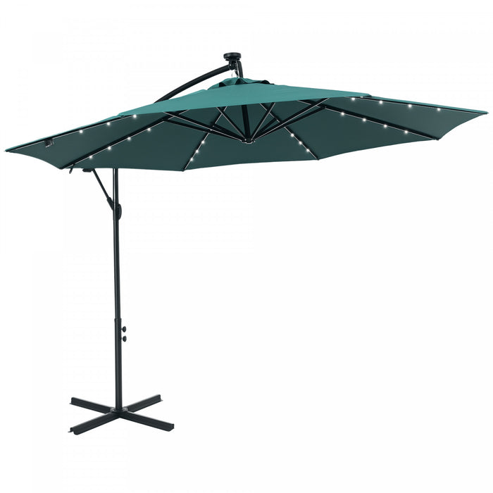 Outsunny Parasol En Porte-a-faux 10 Pi Avec Lampes Solaires, Vert Fonce