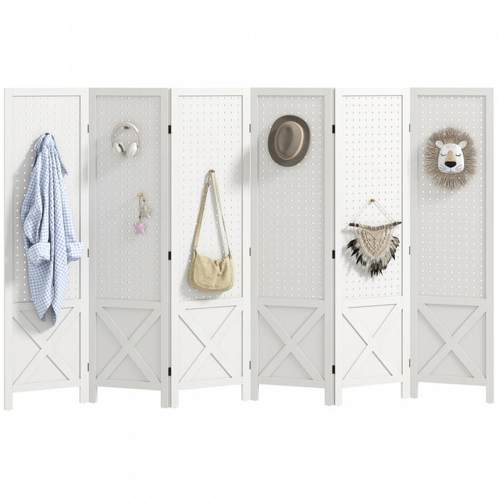 HOMCOM Paravent a 6 Panneaux avec Panneau Perfore pour Interieur, Blanc