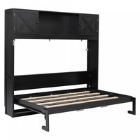 Lit escamotable Ethan en bois massif avec armoires de rangement, taille queen, noir