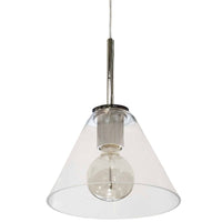Grand luminaire suspendu Roswell de Dainolite en verre transparent, avec fini chromé poli et 1 ampoule