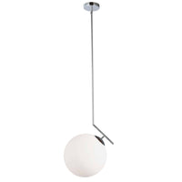 Luminaire suspendu Orion de Dainolite en verre blanc, avec fini chromé poli et 1 ampoule