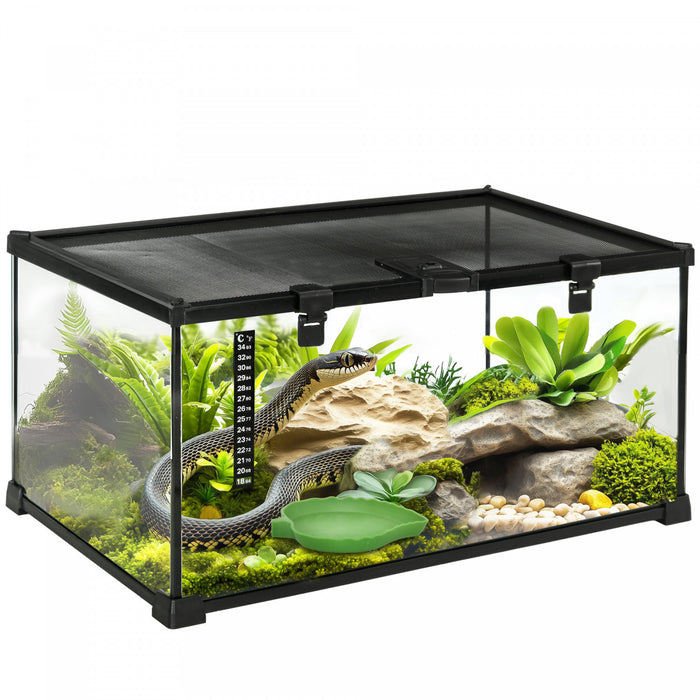 Terrarium De Reptiles En Verre Avec Thermometre Bassin D'eau