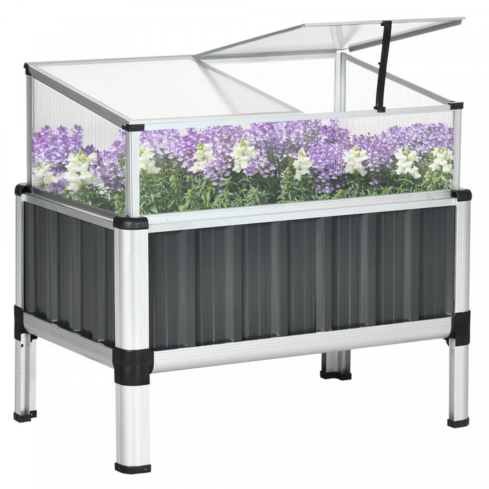 Outsunny Lit De Jardin Sureleve Avec Serre, 31\"x20\"x29\", Gris Fonce