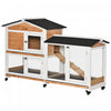 Pawhut 62\" Clapier A Lapin En Bois, Cage A Lapin Avec Roues, Boite De Course, Plateau, Rampe Pour Petits Animaux, Cochon D'inde, Utilisation Interieure Et Exterieure, Jaune
