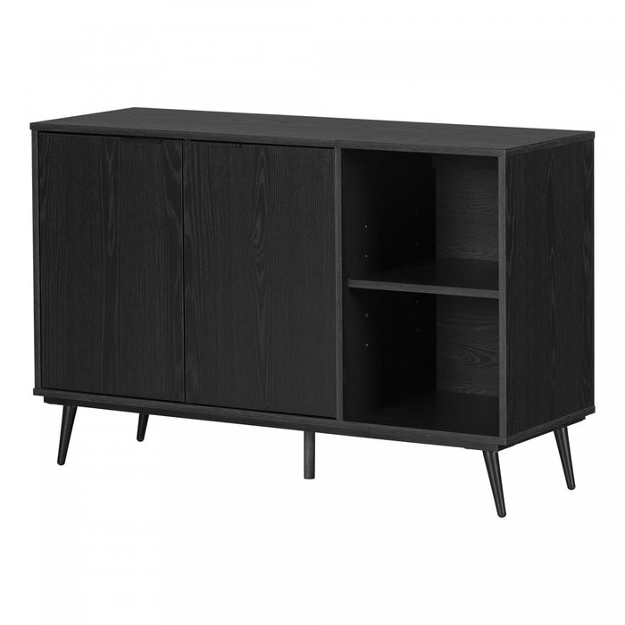  Armoire décorative Mezzy à 2 portes avec rangement ouvert - chêne noir