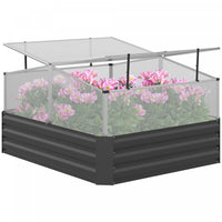 Outsunny Lit De Jardin Sureleve Galvanise Avec Serre, Jardinieres En Acier Pour Plantes D'exterieur,