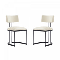 Chaise laterale contemporaine moderne Juno en cuir vegetalien et metal, creme - Lot de 2