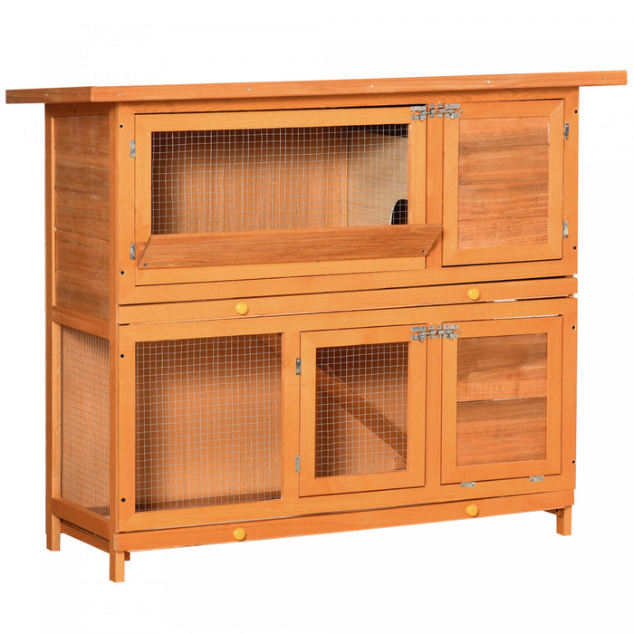 Pawhut Clapier Sureleve En Bois A 2 Etages Pour Lapin Cage Pour Petits Animaux 47\"l X 19\"w X 39\"h Avec Plateau Coulissant