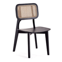 Ensemble 2 chaises de salle à manger carrées Versailles de Manhattan Comfort - noir et cannage naturel