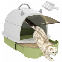 Pawhut Bac A Litiere Pour Chat Avec Couvercle, Style Tiroir Ferme Avec Rabat De Porte Avant, Pelle,