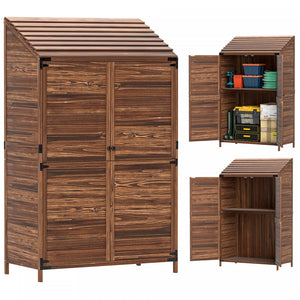 Outsunny Abri En Bois , Armoire De Rangement Exterieure, Marron Melange