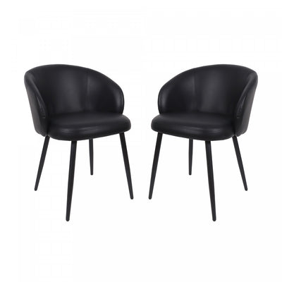 Looma Contemporary Modern Vegan Leather Metal Side Chair in Black - Set of 2 | Chaise laterale moderne contemporaine Looma en cuir vegetalien et metal noir - Lot de 2