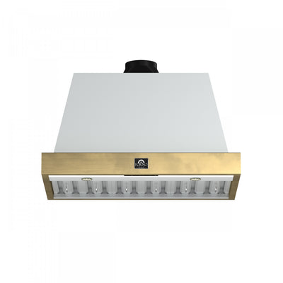 Forno Vittorio 36-Inch Wall Mount Range Hood, White with Antique Brass Trim-FRHWM5078-36BLK | Hotte murale Vittorio de 36 po, blanc avec garniture en laiton antique-FRHWM5078-36BLK