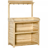Outsunny Table Banc Jardin, Banc De Travail En Bois Avec Crochet