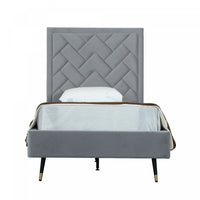Lit simple moderne Crosby en velours capitonne gris