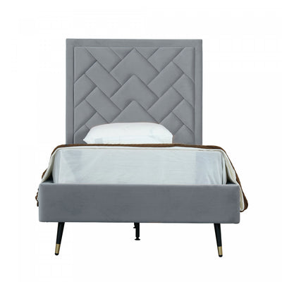 Crosby Modern Upholstered Velvet Twin Bed in Gray | Lit simple moderne Crosby en velours capitonne gris